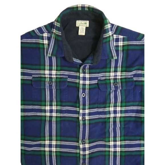 LL Bean Men's 2XL Tall Blue Flannel Plaid Fleece Lined Shirt Jacket XXL Shacket - Picture 2 of 11